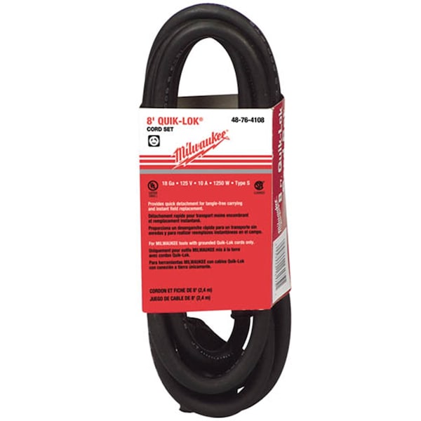Milwaukee Tool MilwaukeeÂ® 8 ft. QUIK-LOK w/ Twist Style 18 Gauge Plug Cord - 48-76-4108