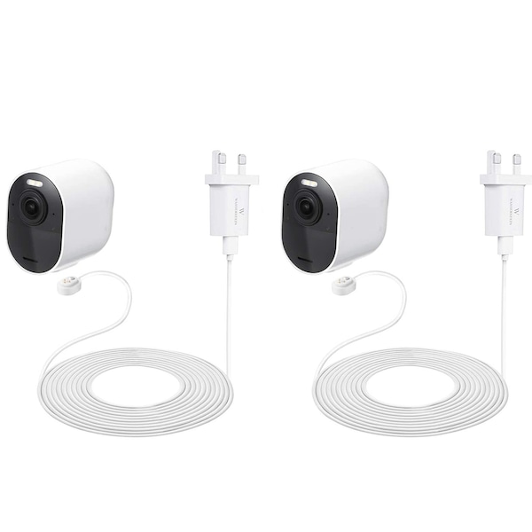 Wasserstein Charging Cable, 16ft, with Adapter, Weatherproof, for Arlo Ultra/Ultra 2/Pro 3/Pro 4, White, 2PK - ArloUltraOutCaQC16ftWht2pUSN