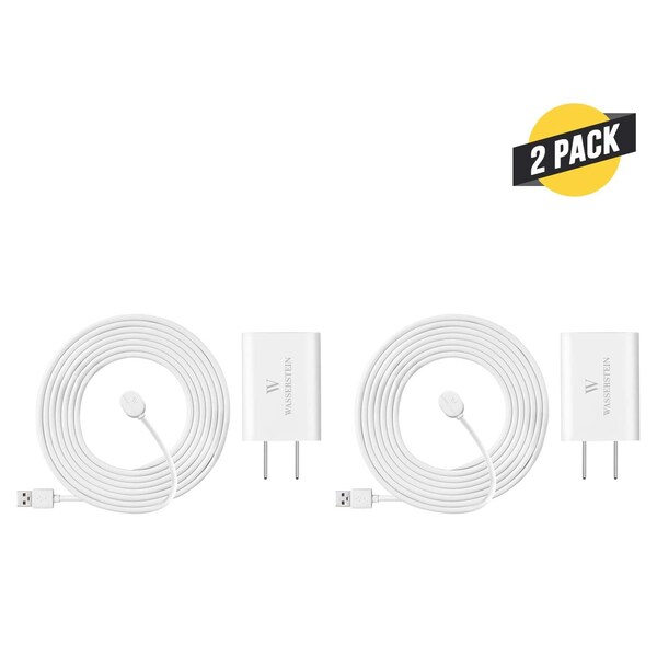 Wasserstein Charging Cable, 16ft, with Adapter, Weatherproof, for Arlo Ultra/Ultra 2/Pro 3/Pro 4, White, 2PK - ArloUltraOutCaQC16ftWht2pUSN
