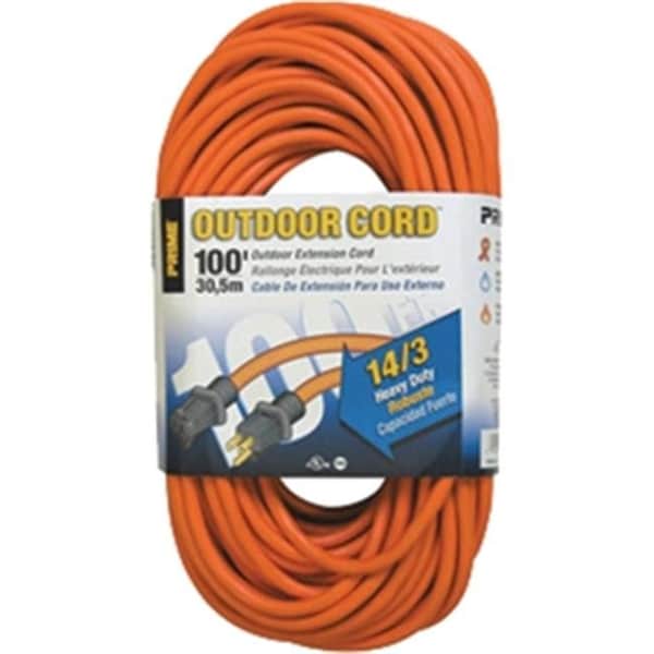 Prime Wire & Cable SJTW Extension Cord, 14 AWG, Outdoor, 14/3, 1 Outlets, Orange, 100 ft - 54732100149