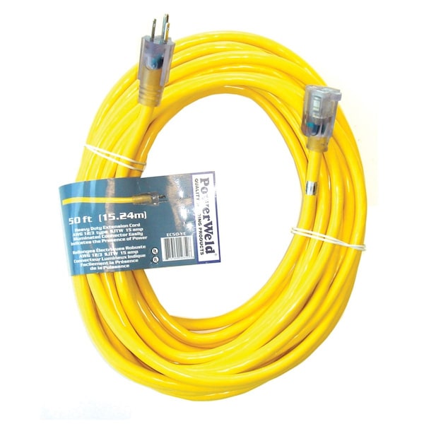 Powerweld SJTW Extension Cord, 12 AWG, Indoor/Outdoor, 12/3, 100 ft - EC100-YE