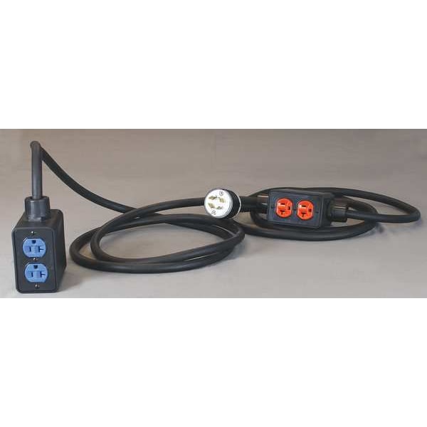 Kh Industries SOOW; Stringer Extension Cord, 12 AWG, Indoor, 12/4, 4 Outlets, 5-20R, Black, Rubber, L14-20P - PS6DD2-520-B12G-L1420D