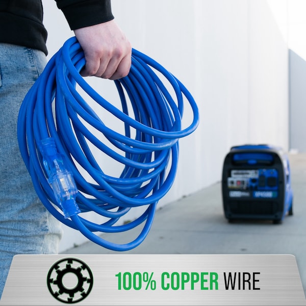 Duromax SJEOOW Extension Cord, 10 AWG, Indoor/Outdoor, 3 Outlets, Blue, PVC, 25 ft - XPX10025A