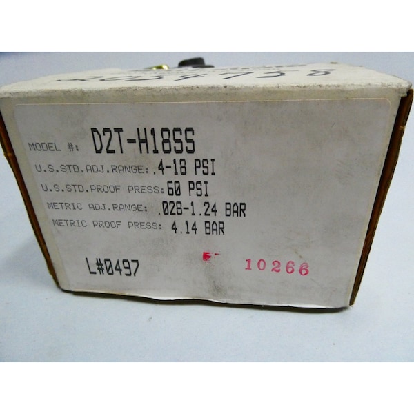 Interruptor de presión Barksdale 1/4IN 0.4-18PSI 125-480V-AC - D2T-H18SS