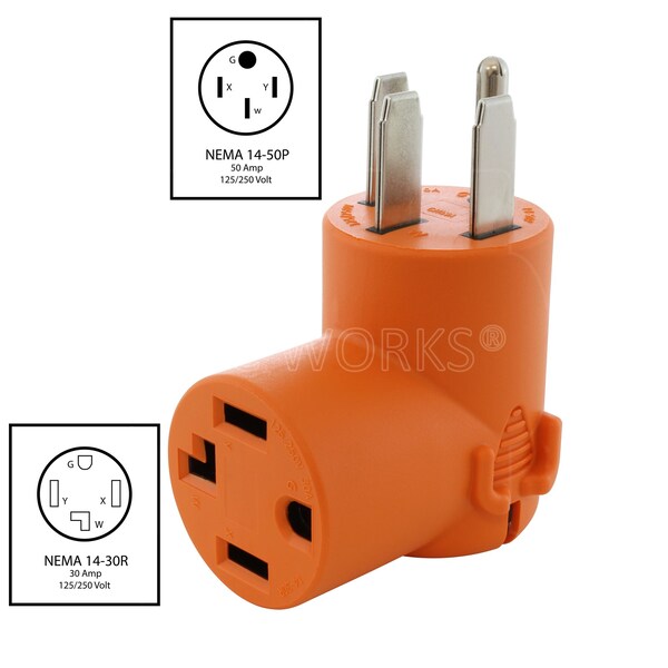 Ac Works 14-50P 50 Amp 4-Prong Plug to 14-30R 4-Prong Dryer Outlet - AD14501430