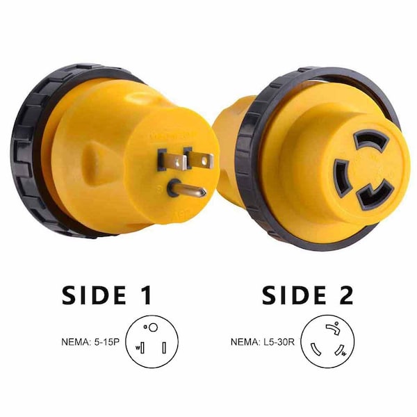 Superior Electric 15 Amp Male NEMA 5-15P to 30 Amp Female NEMA L5-30R Locking Adapter - RVA1514L