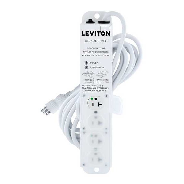 Leviton Outlet Strip, 20 A, 15 ft Cord L, 4 Outlets - 5304M-2S5