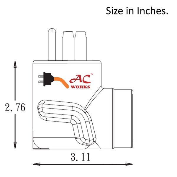 Ac Works NEMA 14-50P 50A 4-Prong Plug to NEMA 6-20R 15/20A 250V T-Blade Connector - AD1450620