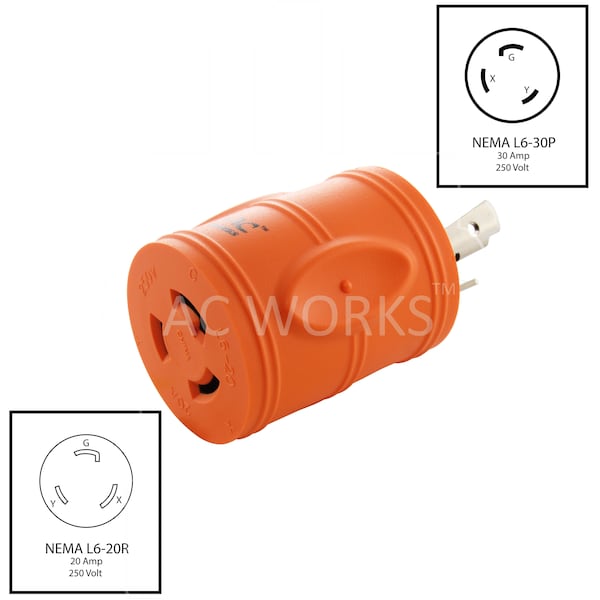 Ac Works Plug Adapter L6-20P 20A 250V Male Plug to L6-30R 30A Female Connector - ADL620L630