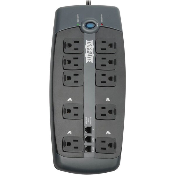 Tripp Lite Surge Protector, 10 Outlet, 2395 Joules, 8' Cord, BK/SR - TRPTLP1008TEL