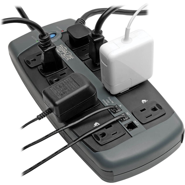 Tripp Lite Surge Protector, 10 Outlet, 2395 Joules, 8' Cord, BK/SR - TRPTLP1008TEL