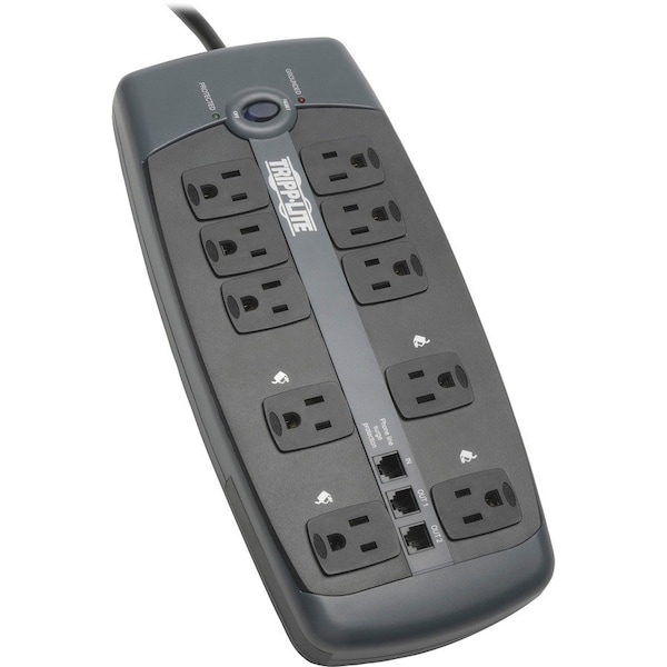 Tripp Lite Surge Protector, 10 Outlet, 2395 Joules, 8' Cord, BK/SR - TRPTLP1008TEL