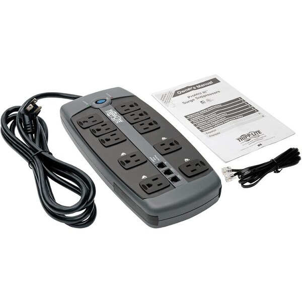 Tripp Lite Surge Protector, 10 Outlet, 2395 Joules, 8' Cord, BK/SR - TRPTLP1008TEL