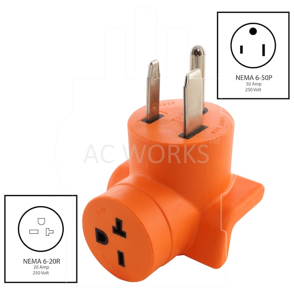 Ac Works Welder 6-50P Plug to 6-20R 15/20A 250V HVAC/ Power Tools Female Adapter - AD650620