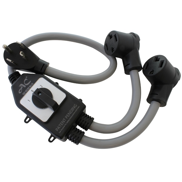 Ac Works 30A 125/250V NEMA 14-30 4-Prong Dryer Plug to Two NEMA 14-30 4-Prong  Dryer Connections With Switch - EVY1430SW-036