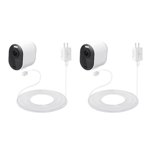 Wasserstein Charging Cable, 25ft, with Adapter, Weatherproof, for Arlo Ultra/Ultra 2/Pro 3/Pro 4, White, 2PK - ArloUOutCaQC25ft2pkWhtUS