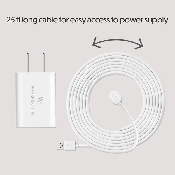 Wasserstein Charging Cable, 25ft, with Adapter, Weatherproof, for Arlo Ultra/Ultra 2/Pro 3/Pro 4, White, 2PK - ArloUOutCaQC25ft2pkWhtUS