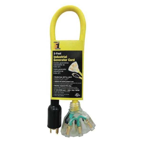 Power First STOW Extension Cord Adapter, 12 AWG, Outdoor, 12/3, 3 Outlets, 5-15R, Yellow, PVC, L5-20P, 2 ft - 4GAA3