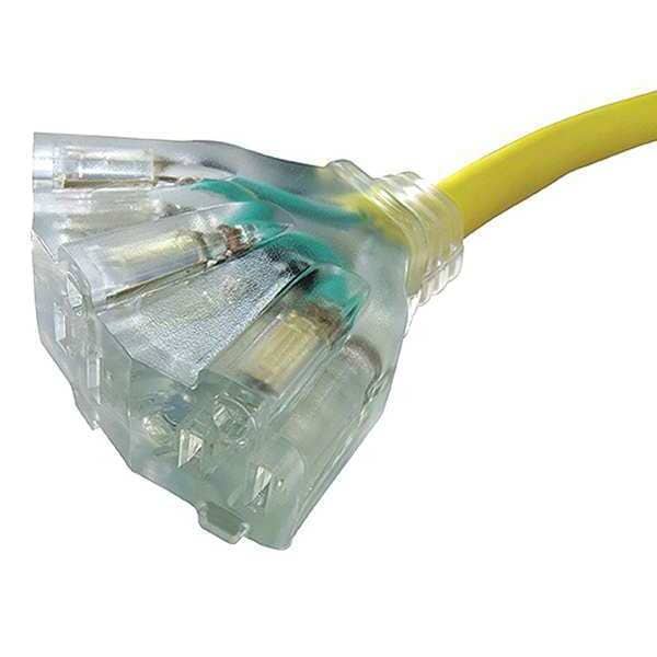 Zoro Select SJTW Extension Cord, 14 AWG, Outdoor, 14/3, 3 Outlets, 5-15R, Yellow, PVC, 5-15P, 50 ft - 20FR83ID