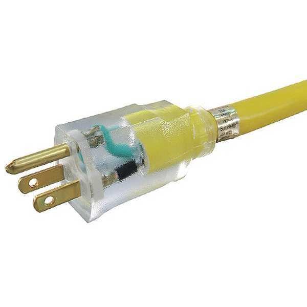 Zoro Select SJTW Extension Cord, 14 AWG, Outdoor, 14/3, 3 Outlets, 5-15R, Yellow, PVC, 5-15P, 50 ft - 20FR83ID