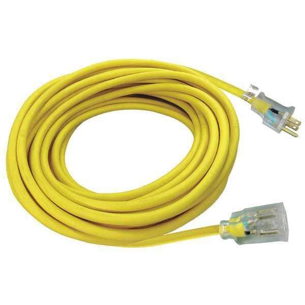 Power First SJTW Extension Cord, 14 AWG, Outdoor, 14/3, 1 Outlets, 5-15R, Yellow, PVC, 5-15P, 50 ft - 52NY27