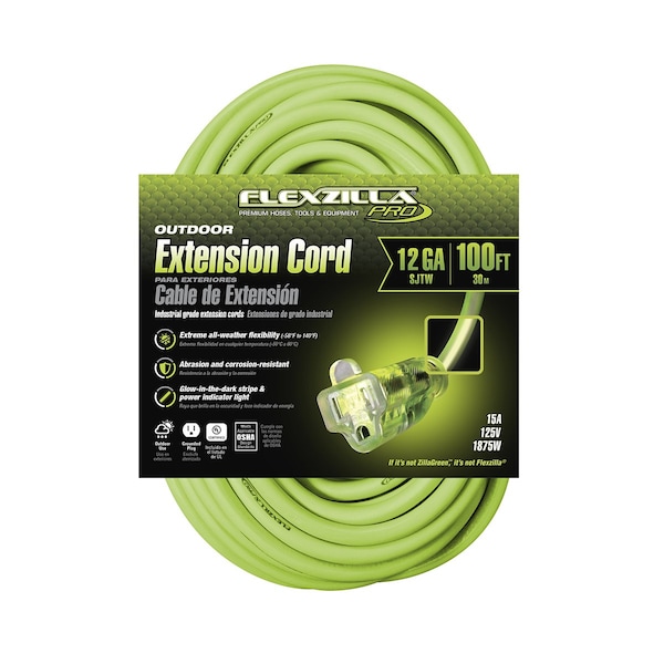 Flexzilla SJTW Extension Cord, 12 AWG, Green, 100 ft - FZ512835