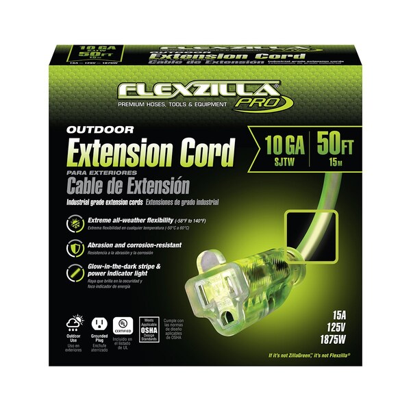 Flexzilla SJTW Extension Cord, 10 AWG, Green, 50 ft - FZ512930