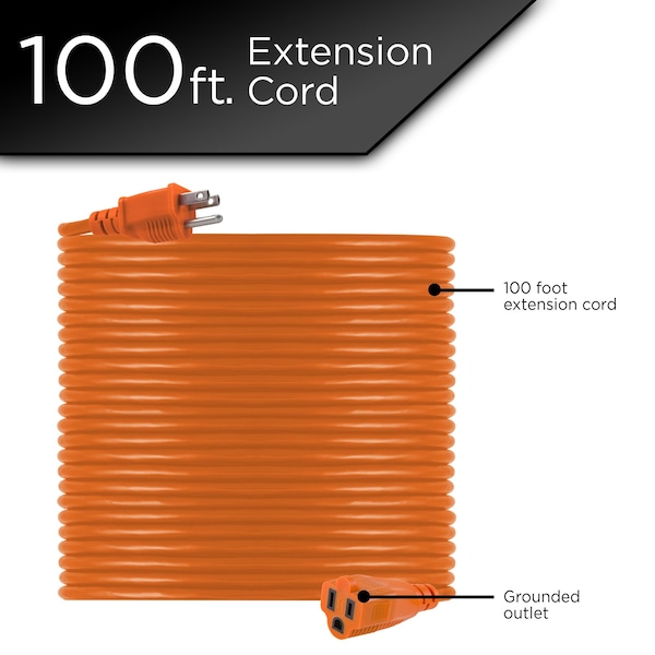 Ge Extension Cord, 16 AWG, Outdoor, 16/3, Orange, 100 ft - 51923