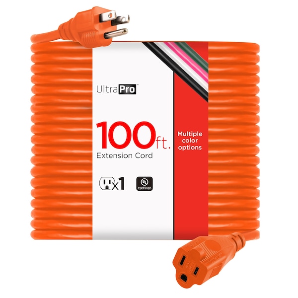 Ge Extension Cord, 16 AWG, Outdoor, 16/3, Orange, 100 ft - 51923