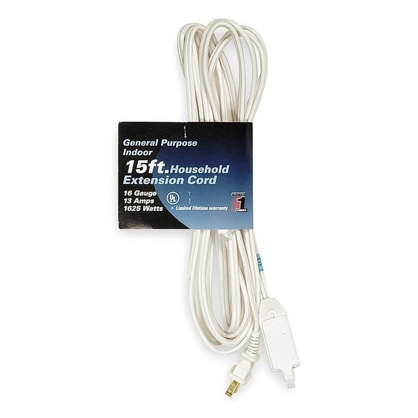Power First SPT-2 Extension Cord, 16 AWG, Indoor, 16/2, 3 Outlets, 1-15R, White, PVC, 1-15P, 15 ft - 1FD70