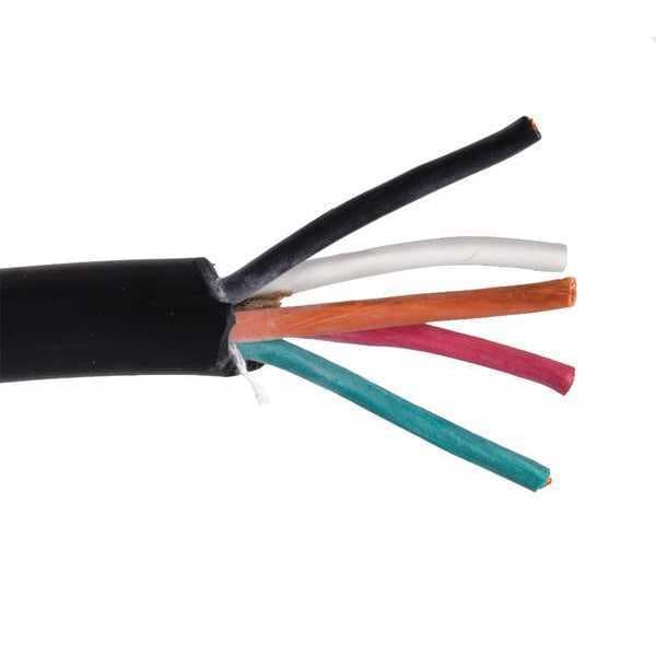 Zoro Select Portable Cord, SOOW, 12 AWG, 5 C, Black, Rubber, Stranded, 600V, Indoor/Outdoor - E3646