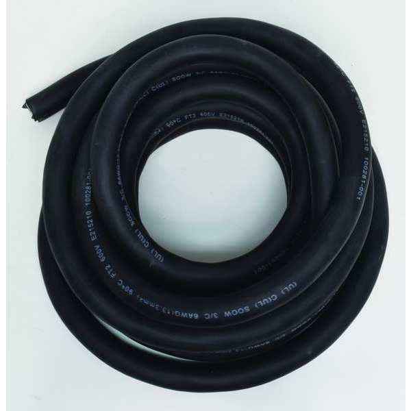 Zoro Select Portable Cord, SOOW, 6 AWG, 3 C, Black, Rubber, Stranded, 600V, Indoor/Outdoor - E3652