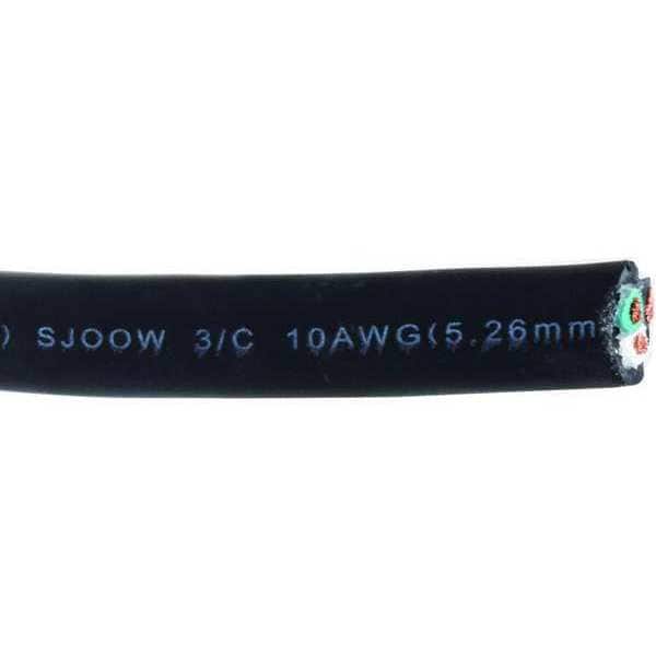 Zoro Select Portable Cord, SJOOW, 10 AWG, 3 C, Black, Rubber, Stranded, 300V, Indoor/Outdoor - E3618