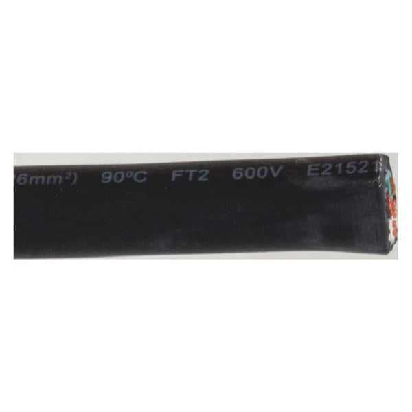 Zoro Select Portable Cord, SOOW, 10 AWG, 4 C, Black, Rubber, Stranded, 600V, Indoor/Outdoor - E3648