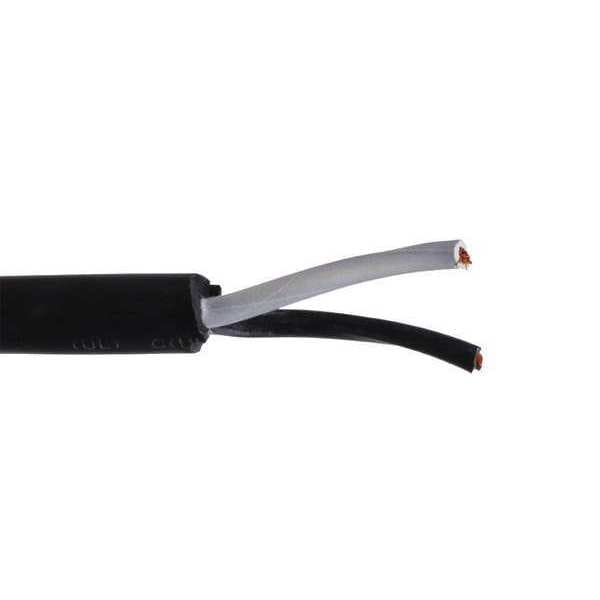 Zoro Select Portable Cord, SOOW, 12 AWG, 2 C, Black, Rubber, Stranded, 600V, Indoor/Outdoor - E3675