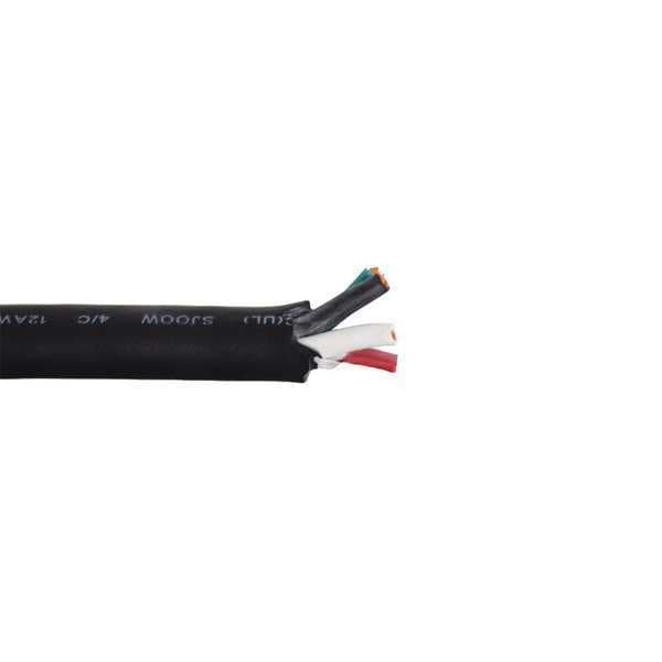 Zoro Select Portable Cord, SJOOW, 12 AWG, 4 C, Black, Rubber, Stranded, 300V, Indoor/Outdoor - E3617