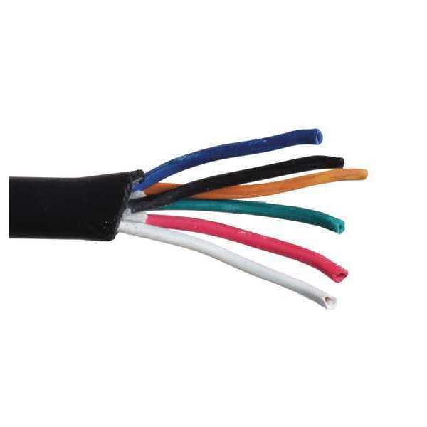 Zoro Select Portable Cord, SOOW, 16 AWG, 6 C, Black, Rubber, Stranded, 600V, Indoor/Outdoor - E3657