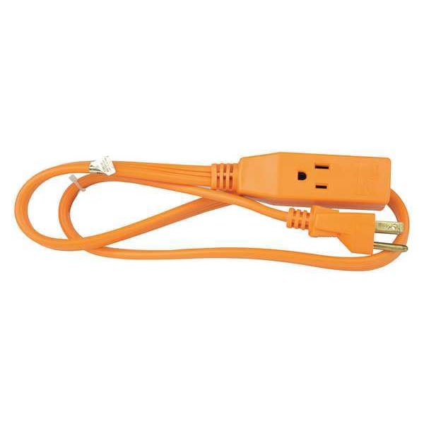 Power First SPT-3 Extension Cord, 14 AWG, Indoor, 14/3, 3 Outlets, 5-15R, Orange, PVC, 5-15P, 3 ft - 1FD74