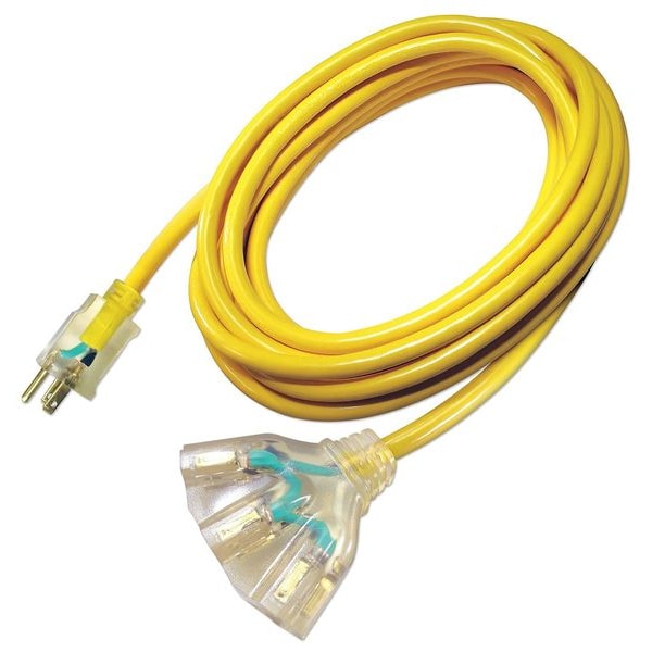 Power First SJTOW Extension Cord, 10 AWG, Outdoor, 10/3, 3 Outlets, 5-15R, Yellow, PVC, 5-20P, 25 ft - 4GAD3