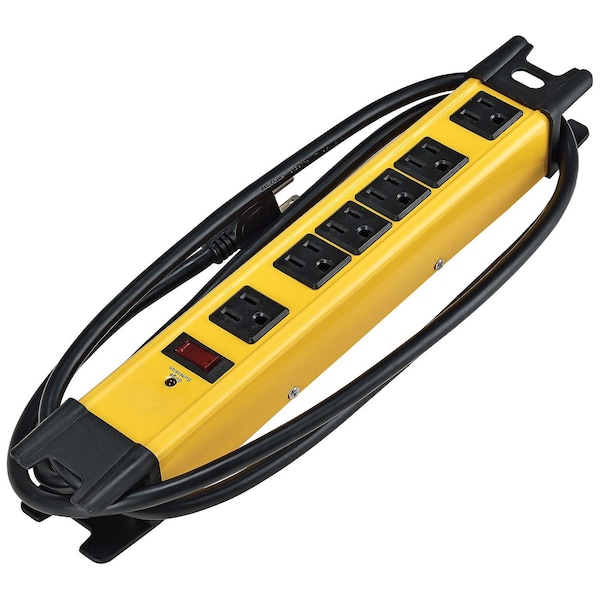 Global Industrial 6-Outlet Power Strip, 6' Cord 14/3 Lighted Switch, 1200 Joule surge, 15A, 1875W ETL - 500796