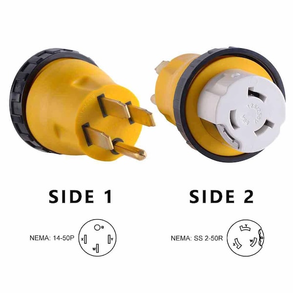 Superior Electric 50 Amp Male NEMA 14-50P to 50 Amp Female NEMA SS 2-50R Locking Adapter - RVA1509L