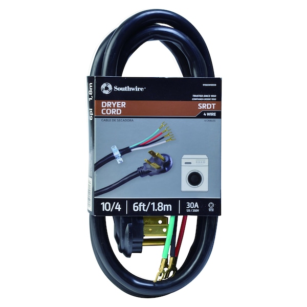 Southwire Dryer Cord, 30A, 6 ft., Black - 9156SW8808