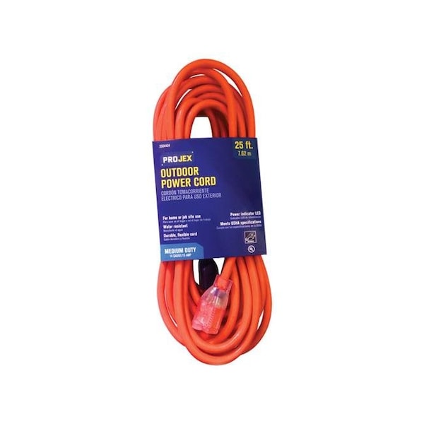 Projex SJTW Extension Cord, 14 AWG, Indoor/Outdoor, 14/3, 1 Outlets, PVC, 25 ft - 3504404