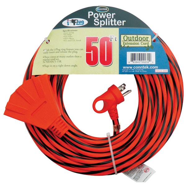 Conntek Extension Cord, Indoor/Outdoor, 3 Outlets, 50 ft - 24322-600