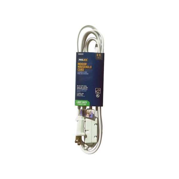 Projex SPT-2 Extension Cord, 16 AWG, Indoor, 16/2, 6 ft - IN162PT206WHP