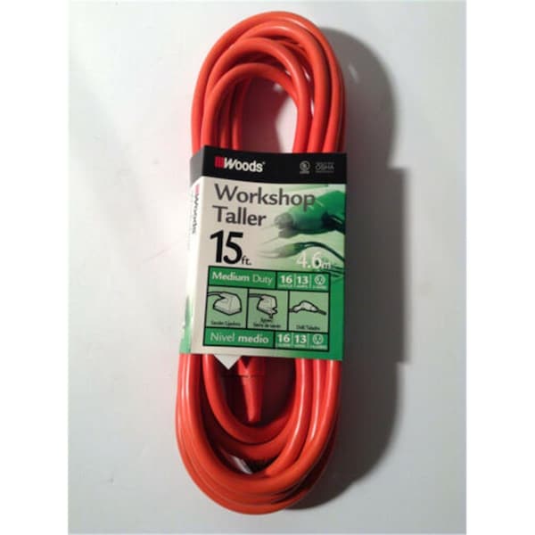 Coleman Cable SJTW Extension Cord, 16 AWG, 16/3, 15 ft - 266