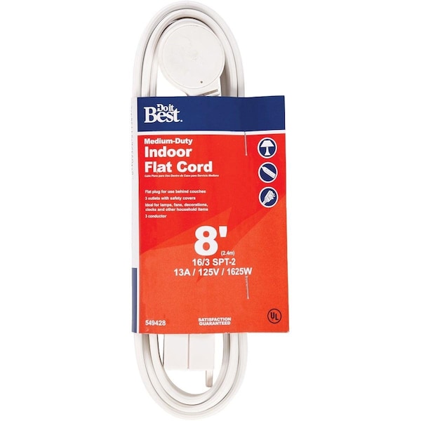 All-Source Extension Cord, 16 AWG, Indoor, 16/3, 8 ft - IPF-PT2163-8-WH