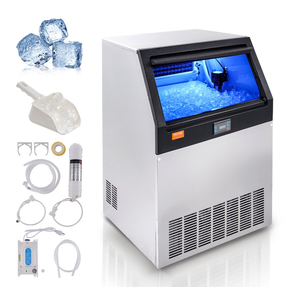 VEVOR Máquina para hacer hielo comercial, 160 libras/24 horas, máquina para hacer hielo, 80 cubitos de hielo en 12-15 minutos, máquina para hacer hielo con gabinete independiente con capacidad de almacenamiento de 66 libras, pantalla digital LED, para bar, hogar, oficina, restaurante - SYYTSFBZBJ16PKXWYV1
