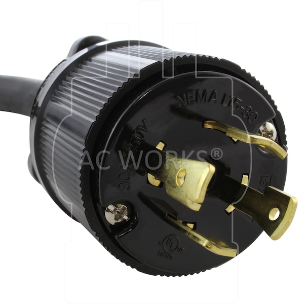 Ac Works 1FT L15-30P 3-Phase 30A 250V 4-Prong Plug to 6-15/20R 250V 15/20A T-Blade - L1530620-012