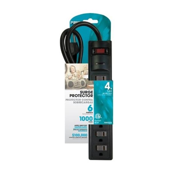 Prime Prime PB802225 6 Outlet Black 1000J Surge Protector with 4 ft. Cord - PB802225